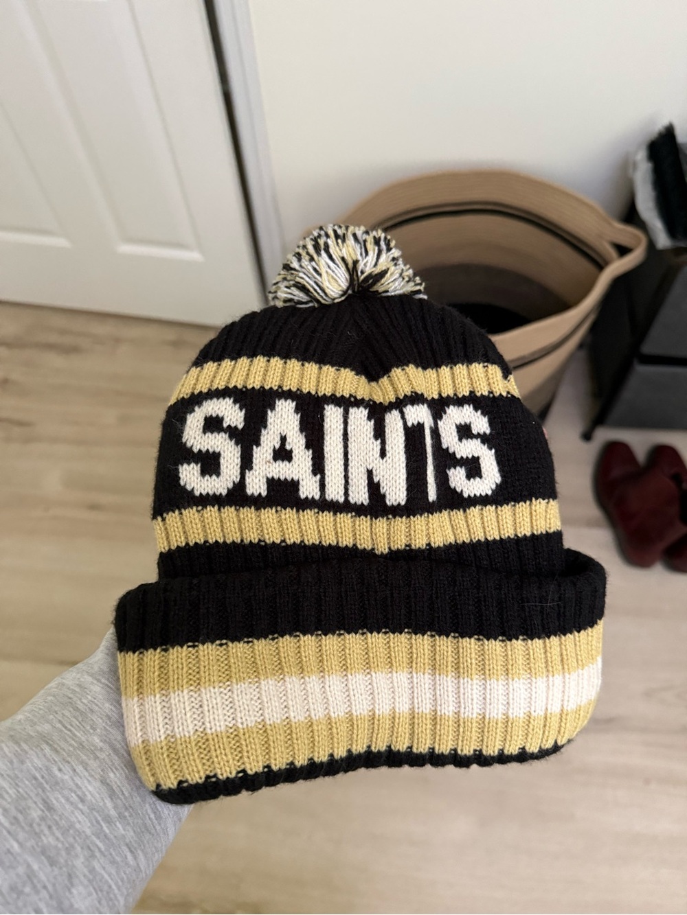 SAINTS Knit Pom Beanie Hat - Black & Gold